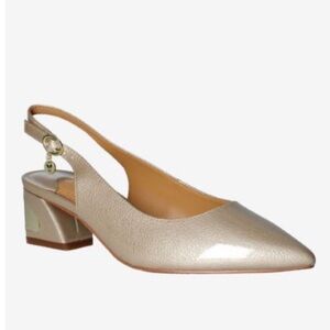 J. Renee SHAYANNE pumps block heels taupe pearl patent leather pointy toe 12 W